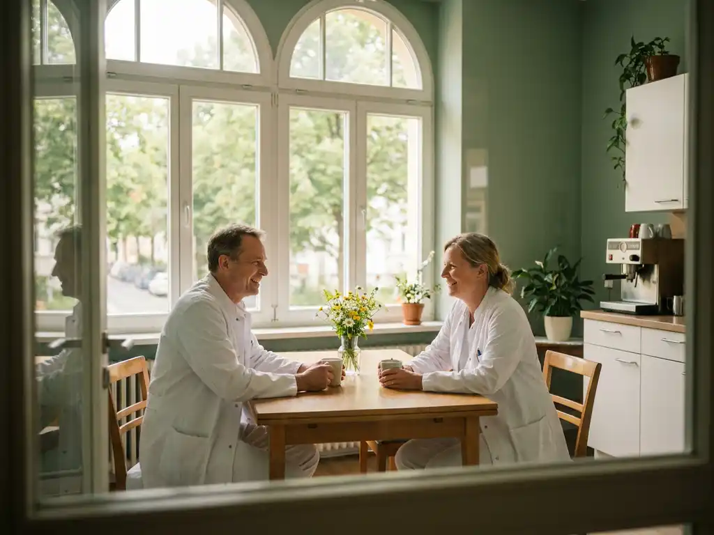aerzte-pausenraum-gespraech-krankenhaus.jpg Beitrag: Wie können Krankenhäuser Burnout im Ärzteteam vorbeugen, bevor Kündigungen folgen?