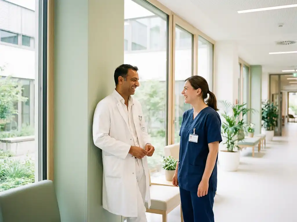 arzt-krankenhaus-flur-kollegin-modern.jpg Beitrag: Welchen Einfluss hat die Klinikkultur auf die Entscheidung eines Arztes für oder gegen einen Arbeitgeber?
